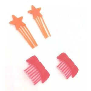4 Vintage 1980s Barbie Hair Clips Orange Star Red Bows Accessories Fashion Doll